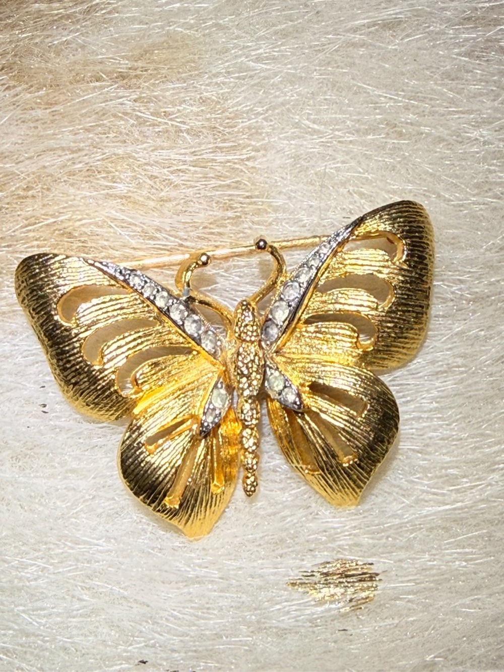 Vintage Pakula Brooch Retro Butterfly Clear Stones Gold Toned From 1960-1970
